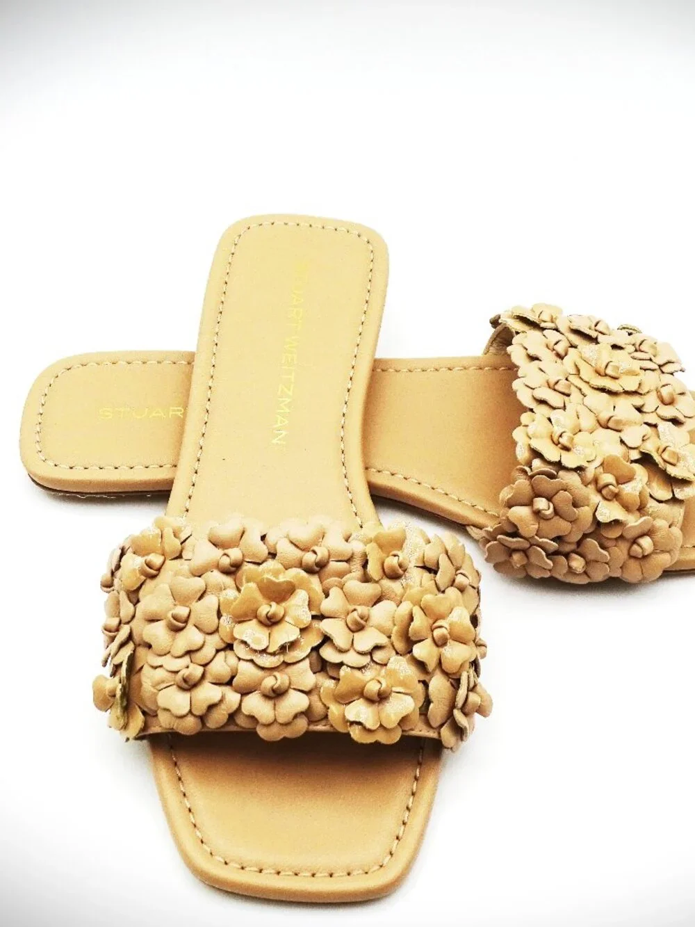 STUART WEITZMAN Meadow Leather & Synthetic Slide Sandal in Fawn Color Size 8.5B